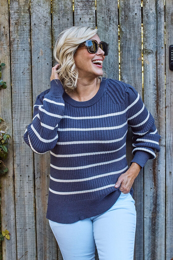 Sarah Sweater Navy and Ivory Knitwear