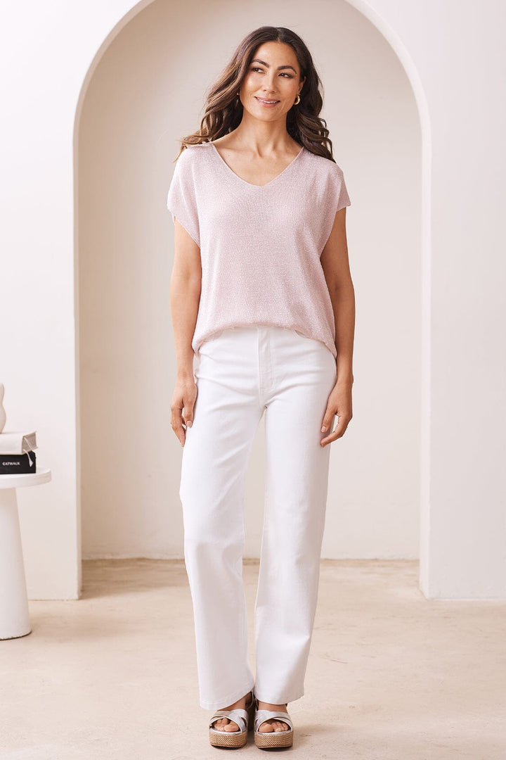 Sally Knitted Capped Sleeve Top Blush Tops