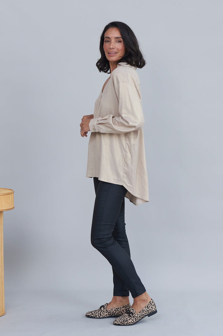 Lynette Collared Long Sleeve Shirt Light Gold Tops