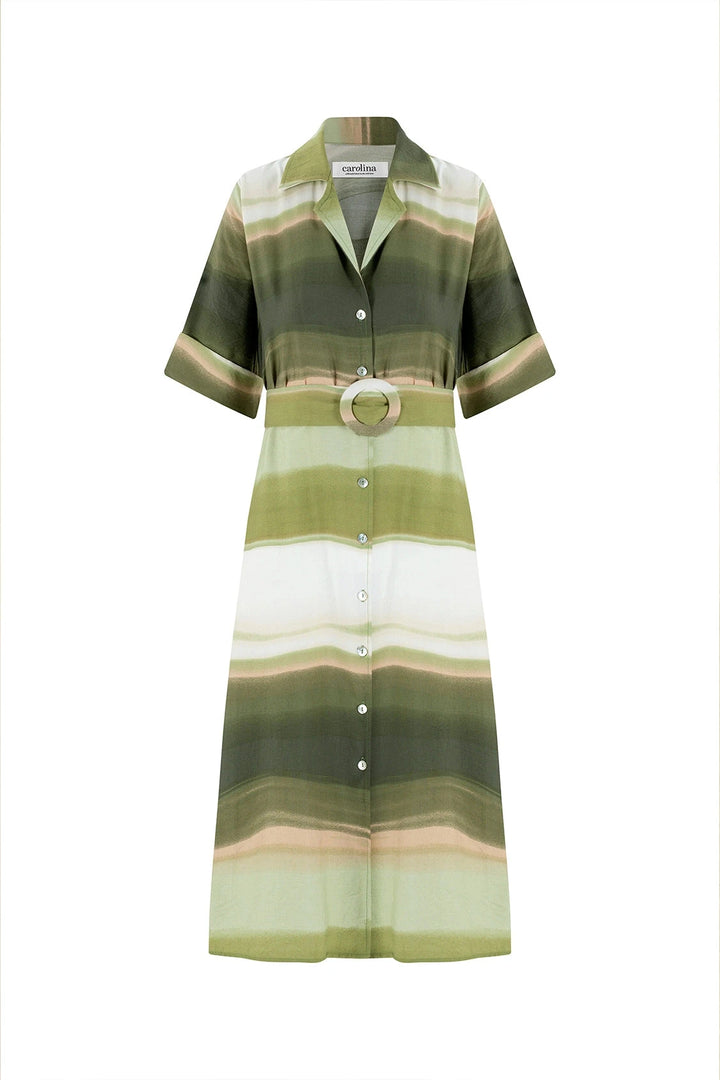 Celia Short Sleeve Midi Dress in Irene Print Olive & White- Pre Order Dress