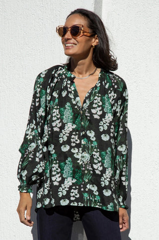 Lissy Floral Long Sleeve Top Military Green Tops