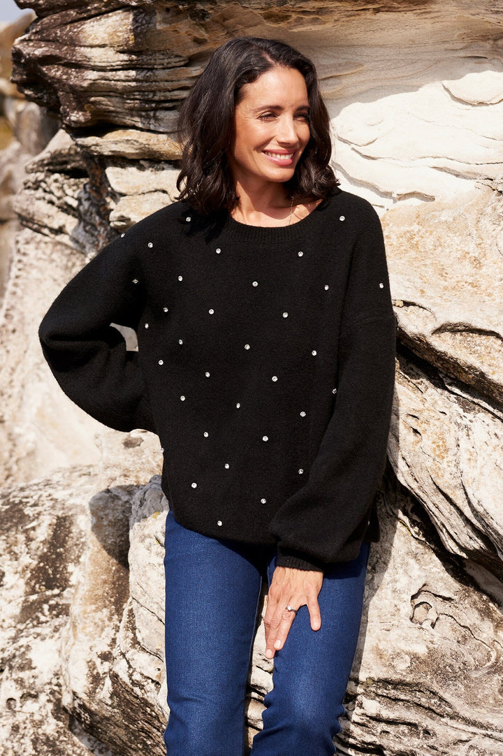 Lenya Diamante Jumper Black- Pre Order Knitwear