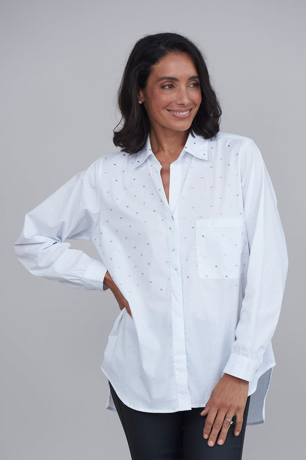 Renata White Collared Shirt Tops