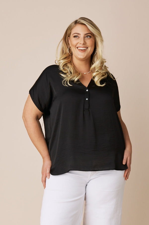 Nicole Short Sleeve Top Black Tops