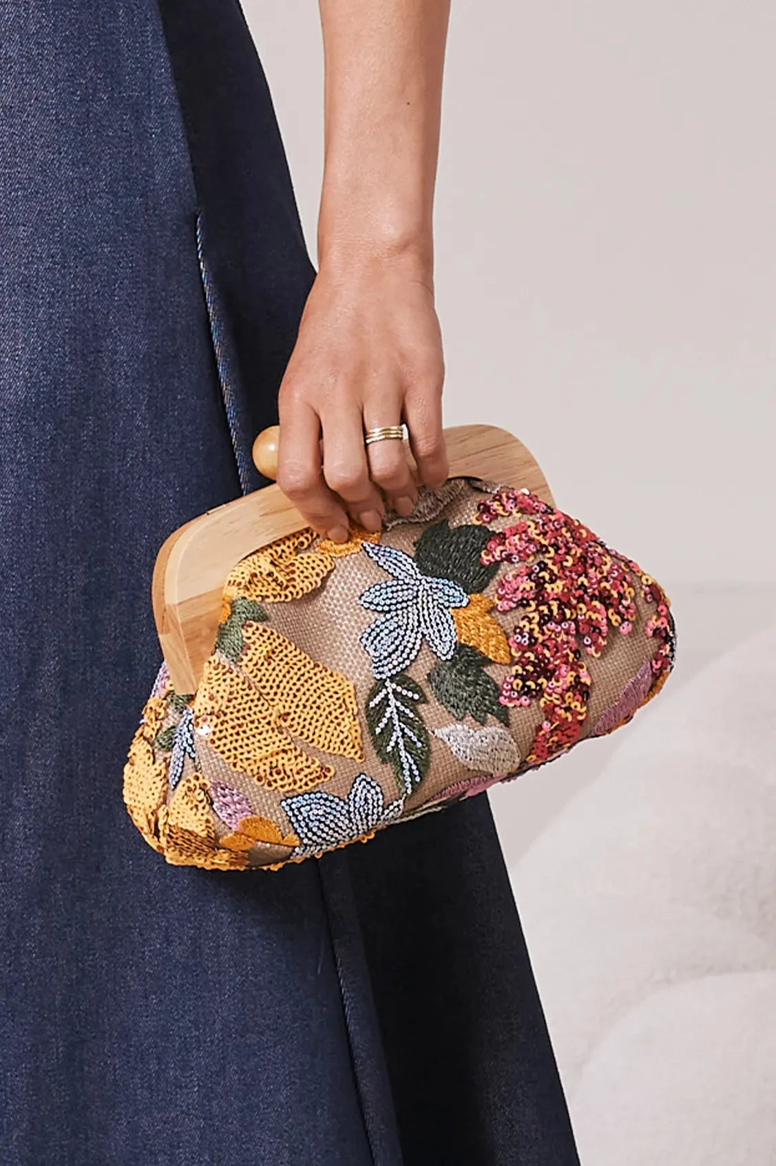 Nancy Floral Sequinned Clutch Bag Multi Colour - Pre Order Handbags