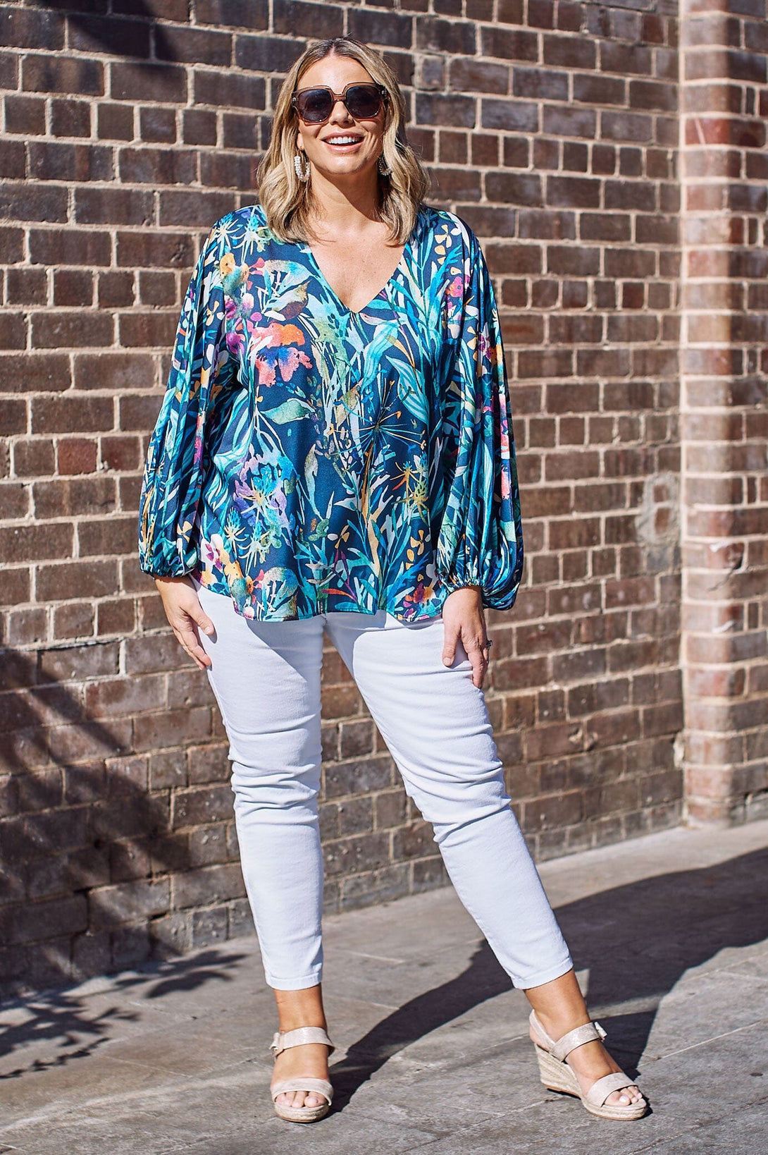 Ariella Long Sleeve Top Navy Tops