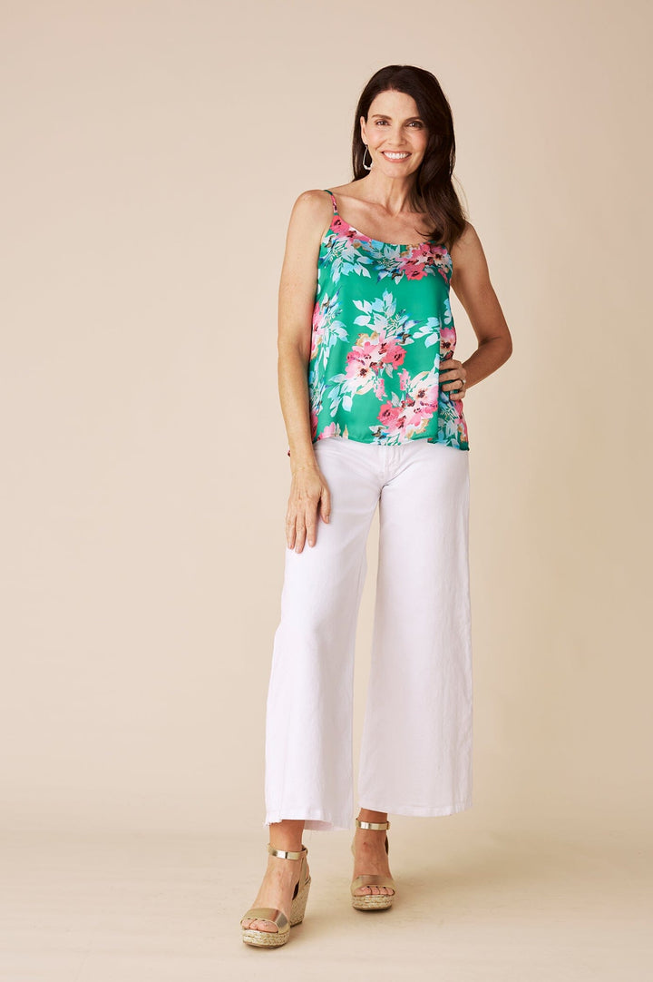 Ana Camisole Top Bella Print Emerald Tops