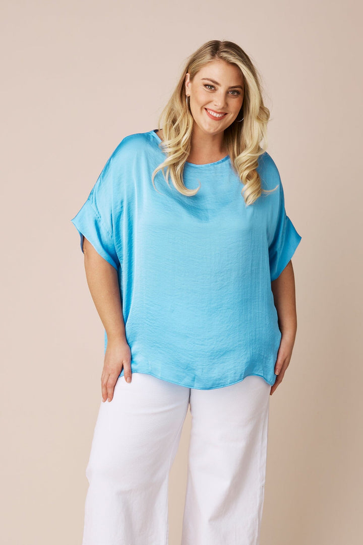 Bianca Short Sleeve Top Ocean Blue Tops