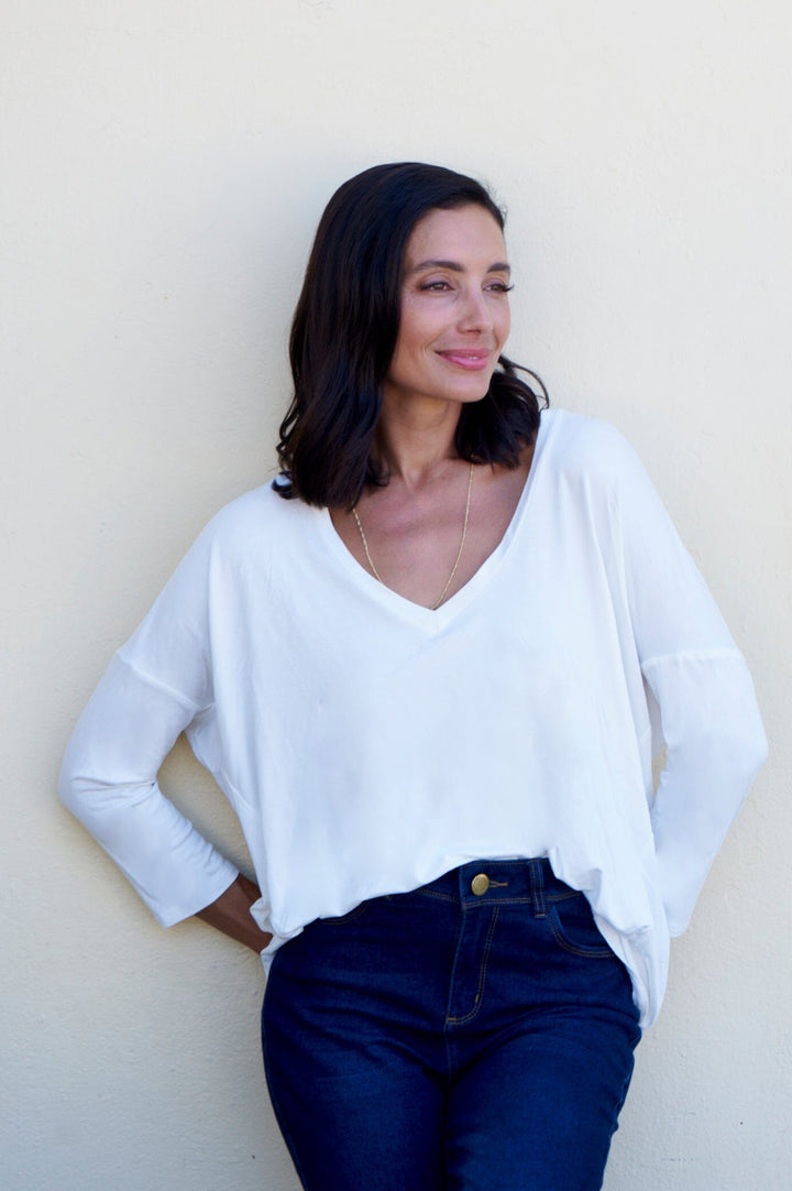 Erica Essential Long Sleeve Top Ivory Tops