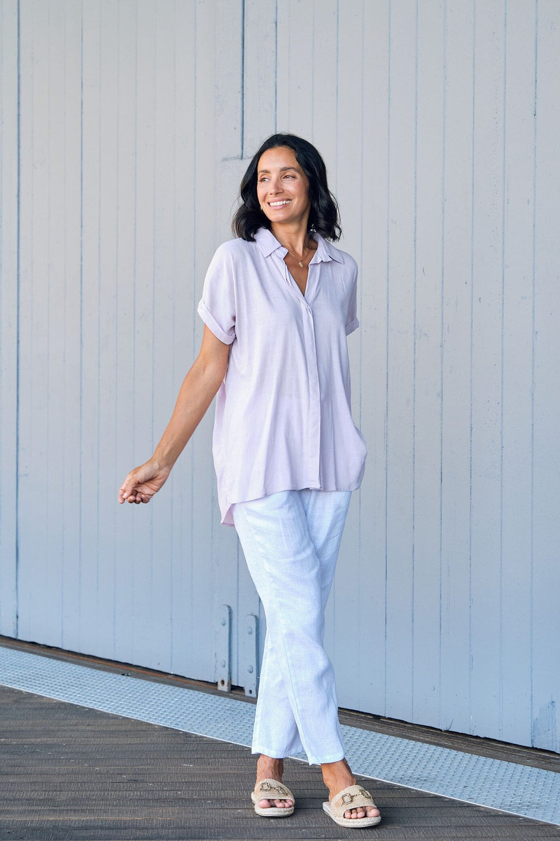 Lindsey Short Sleeve Collared Top Lilac Tops