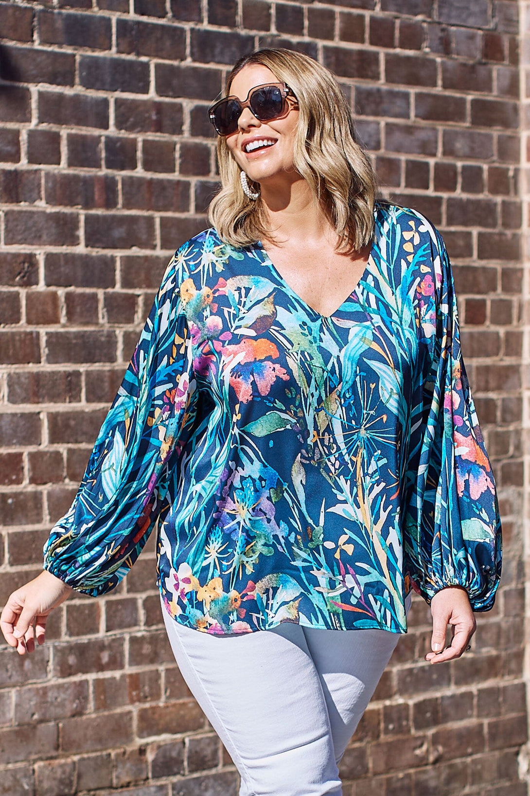 Ariella Long Sleeve Top Navy Tops