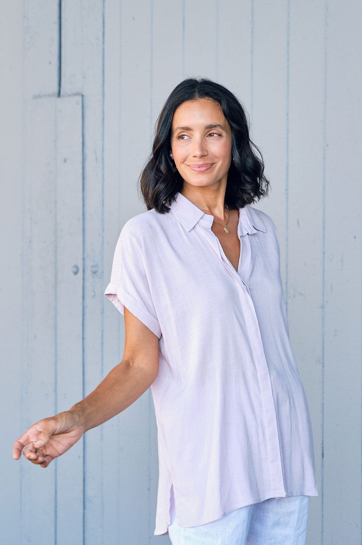 Lindsey Short Sleeve Collared Top Lilac Tops