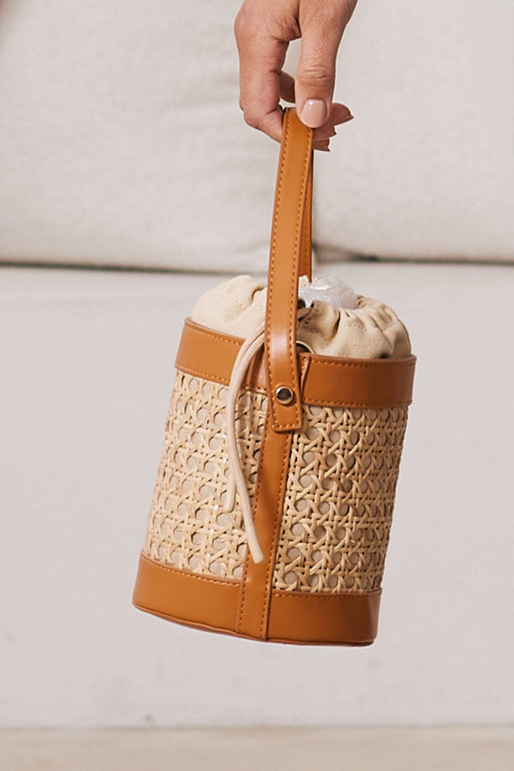 Melina Rattan Bucket Bag in Tan Seasonal Handbag