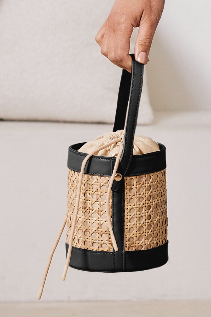 Melina Rattan Bucket Bag in Black Seasonal Handbag