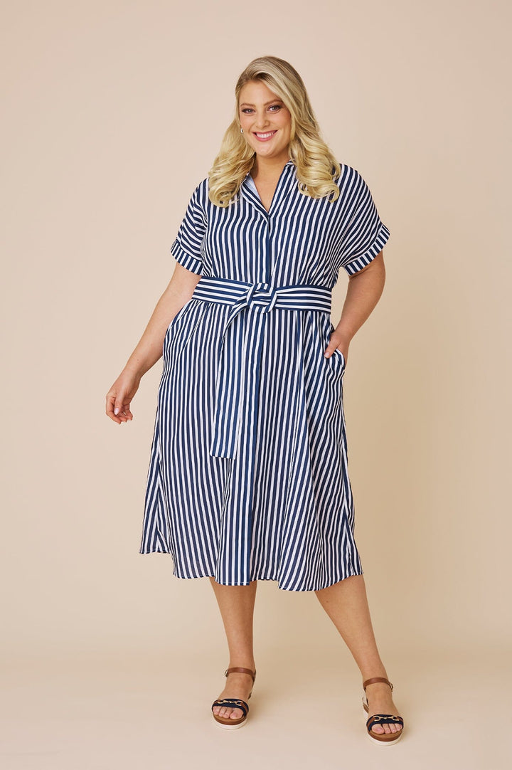 Clem Cotton Striped Dress Navy and White Dress