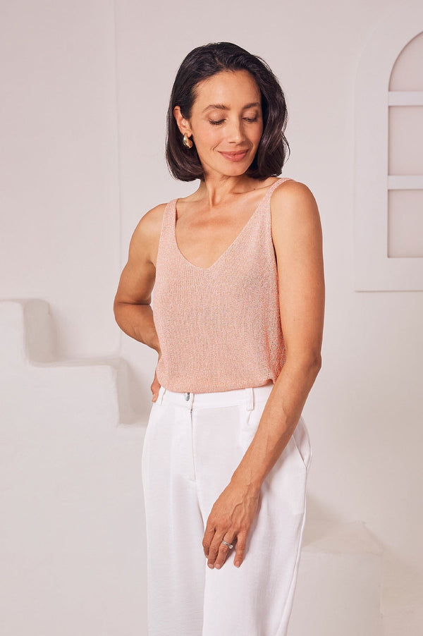 Samara Knitted Sleeveless Top Blush Tops