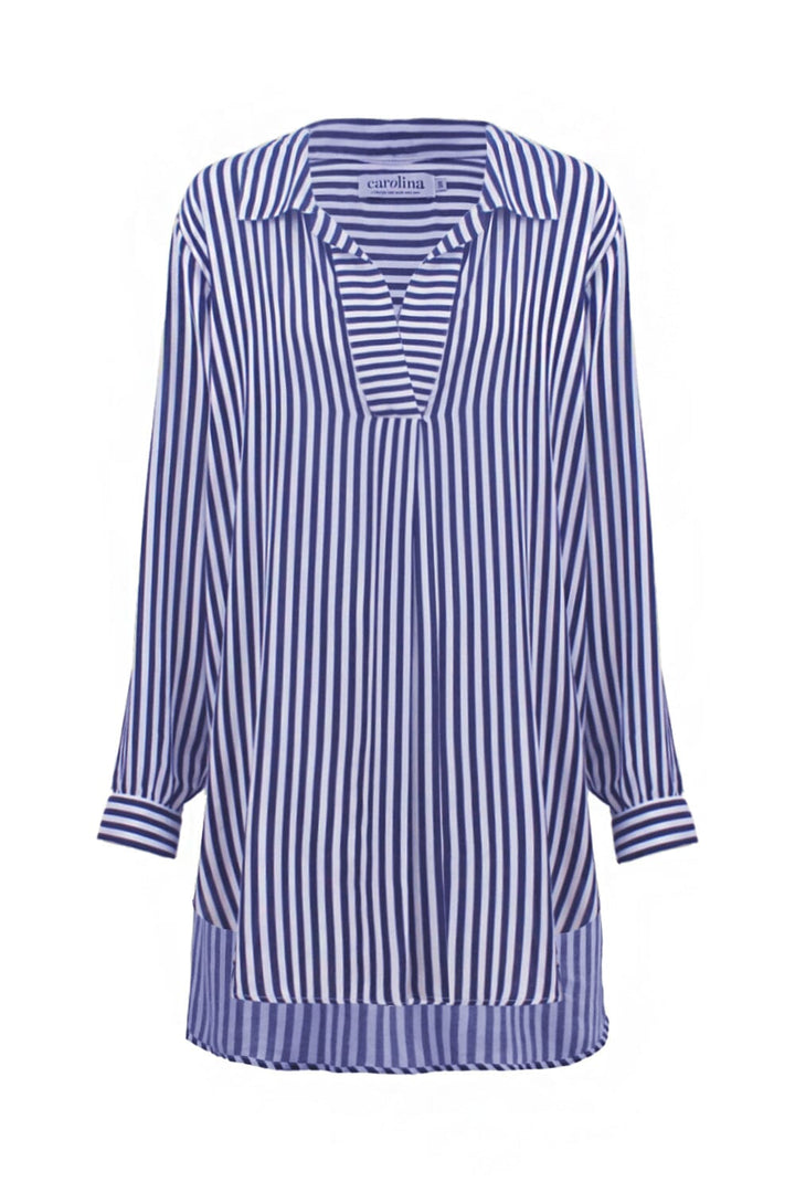 Monaco Striped Dress Shirt Navy and White Dress-Shirts