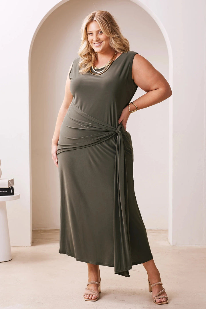 Angelica Sleeveless Midi Dress in Olive-Pre Order Dress