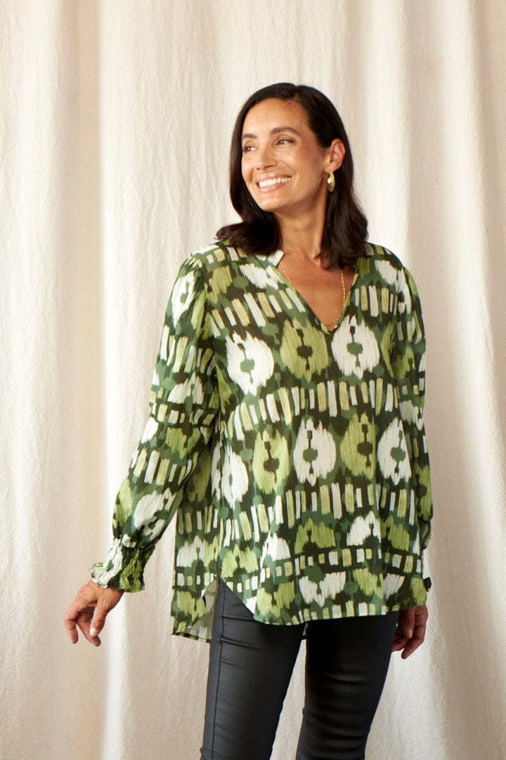 Tyla Print Long Sleeve Top Green Tops