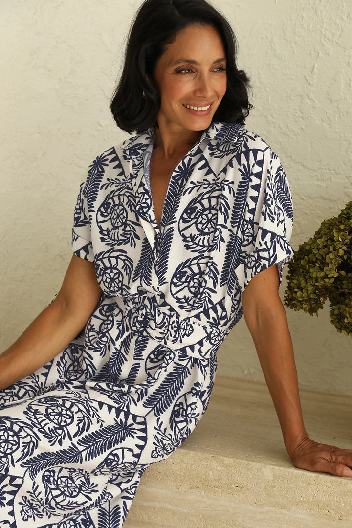 Antonella Collared Short Sleeve Midi Dress Navy Dress