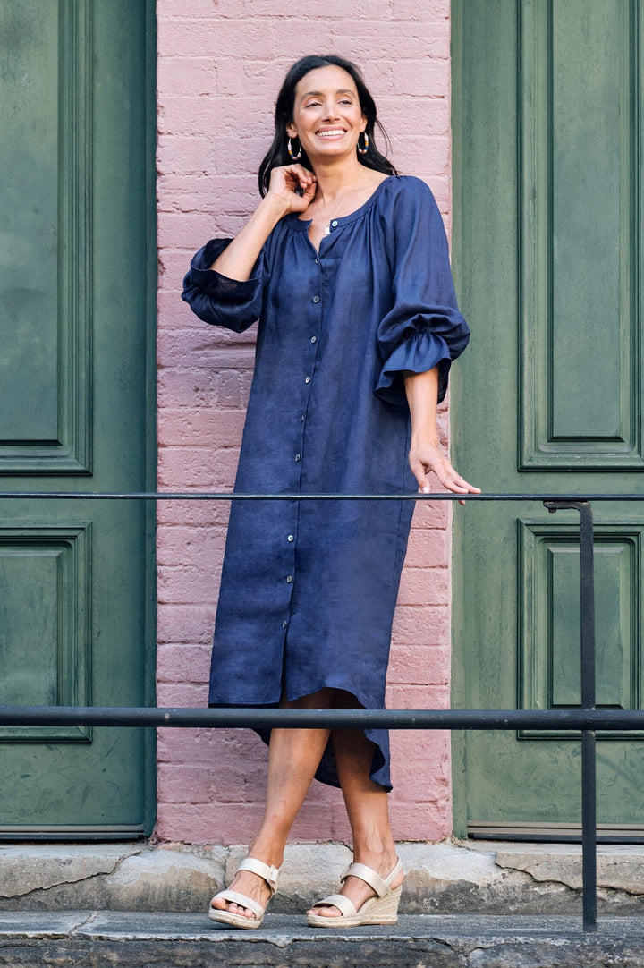 Sandra Linen Long Sleeve Dress Navy Dress