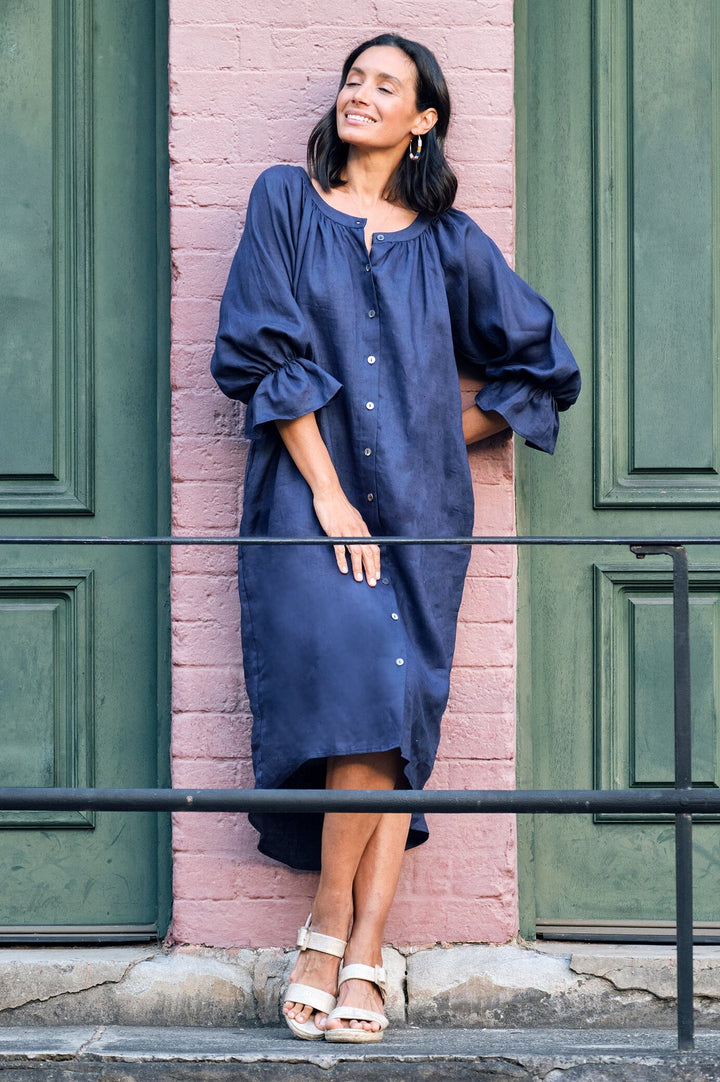 Sandra Linen Long Sleeve Dress Navy Dress