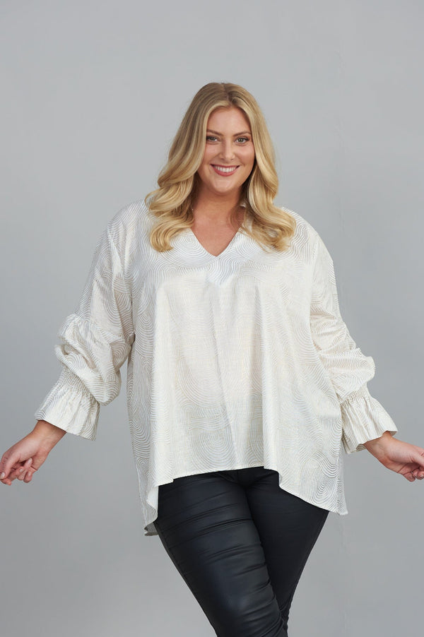 Carmela Top Ivory with Gold Tops | Long Sleeve