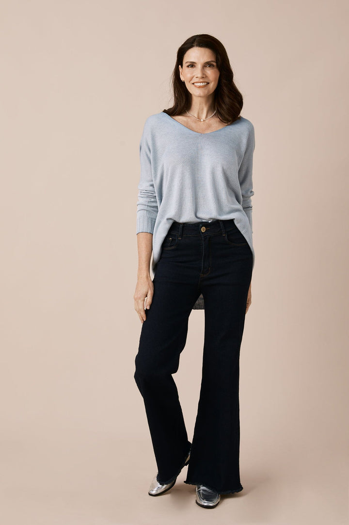 Avery V-Neck Jumper Blue Knitwear