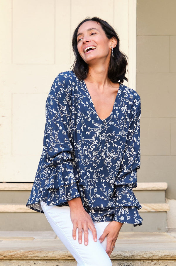 Lila Long Sleeve Top Navy- Pre Order Tops