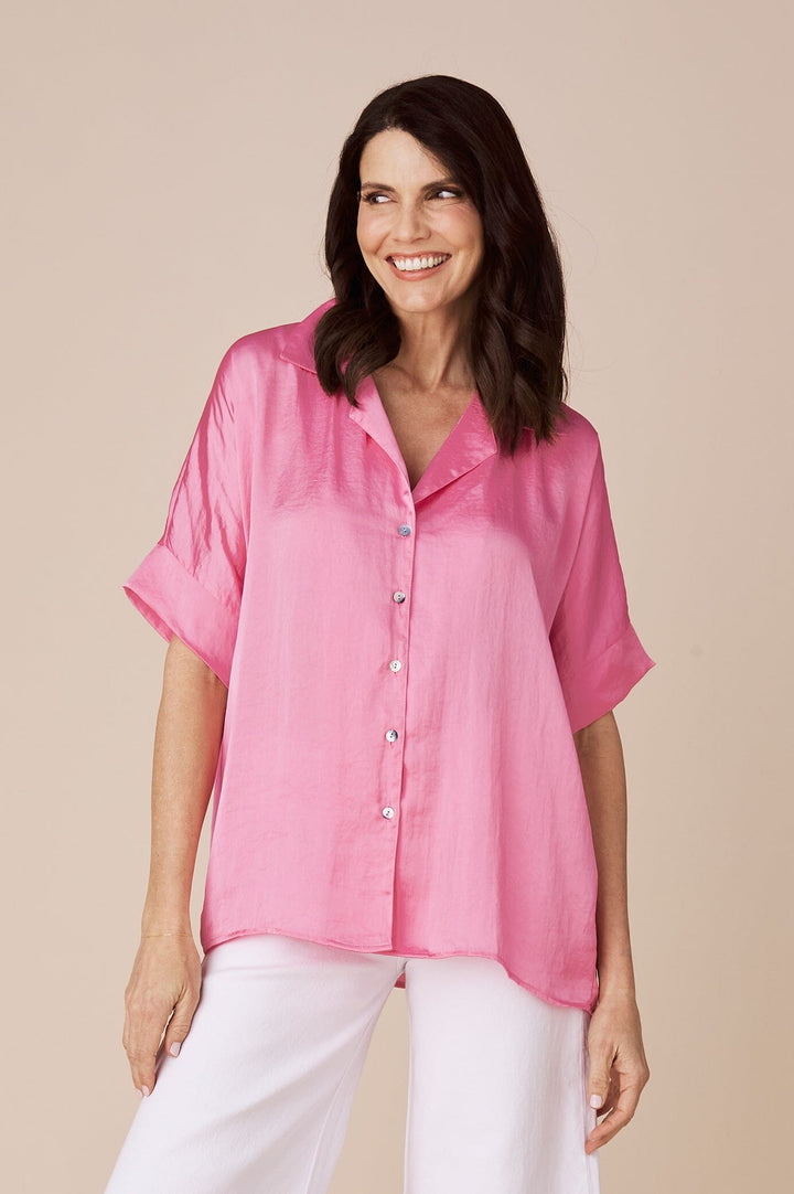 Tory Short Sleeve Collared Shirt Pink Tops