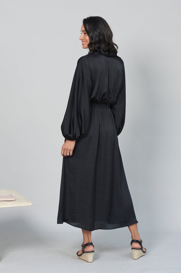 Georgina Long Sleeve Dress Black with Collar Dress