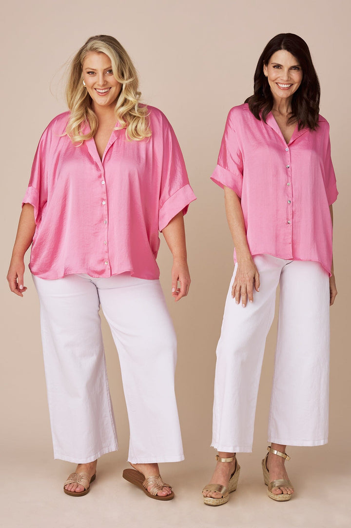 Tory Short Sleeve Collared Shirt Pink Tops