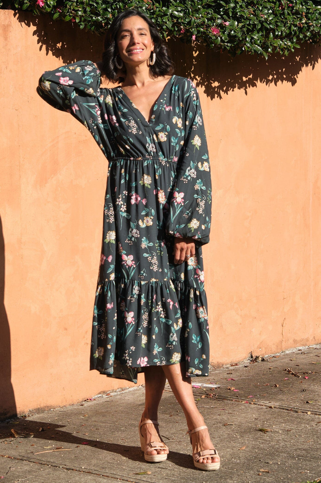 Arabella Floral Long Sleeve Dress Forest Green- Pre Order Dress