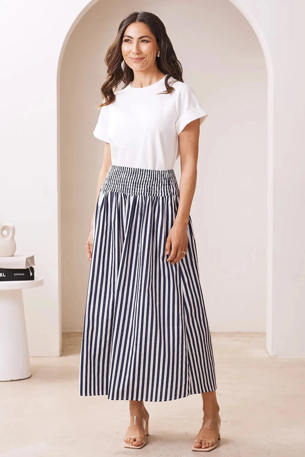 Brooke Midi A-Line Skirt Striped Navy & White Skirt