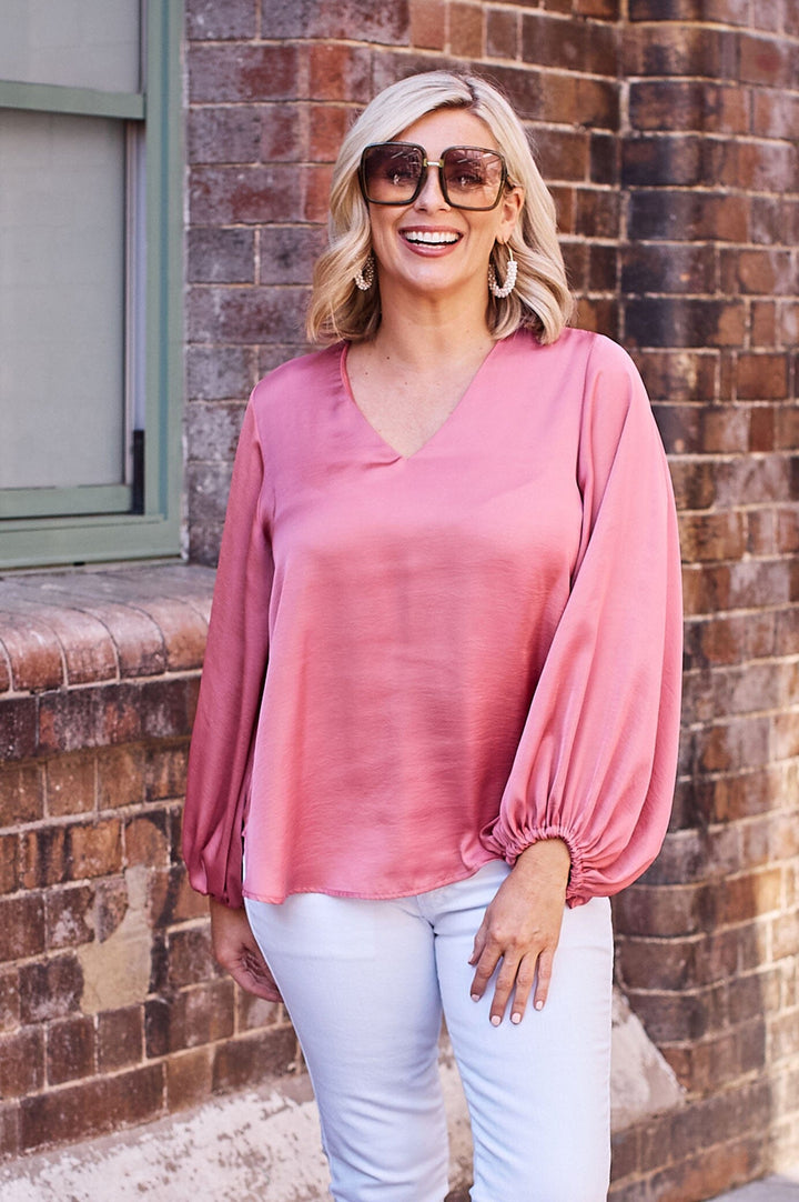 Sovana V-neck Long Sleeve Top Pink Tops