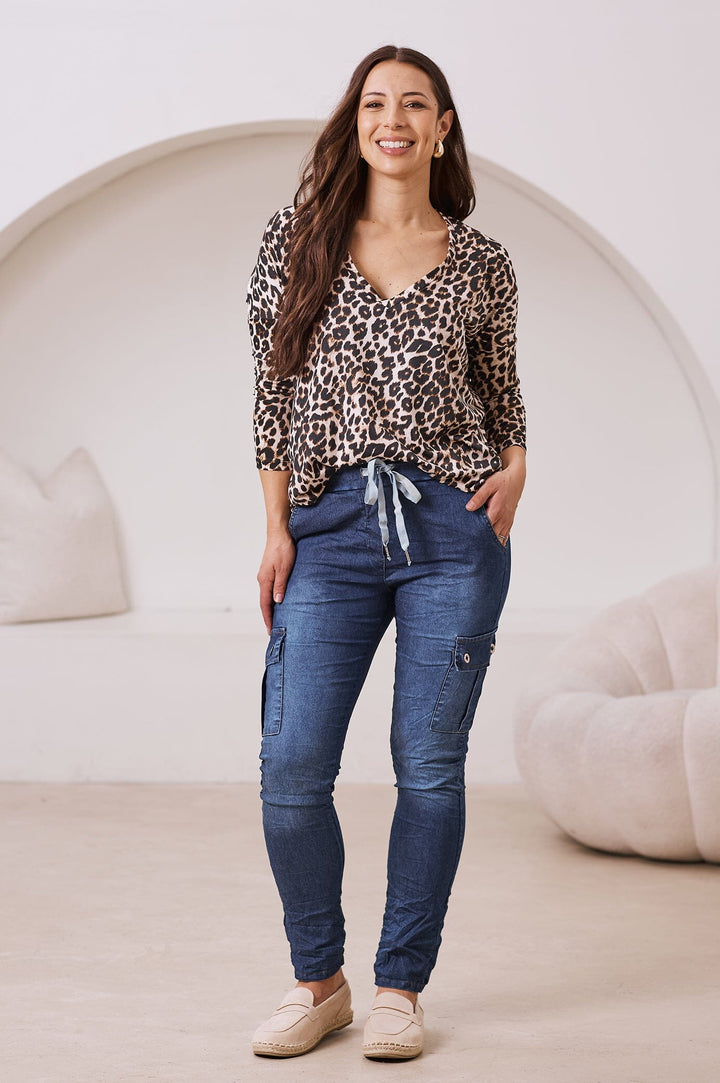 Erica Essential Long Sleeve Top Animal Print Tops