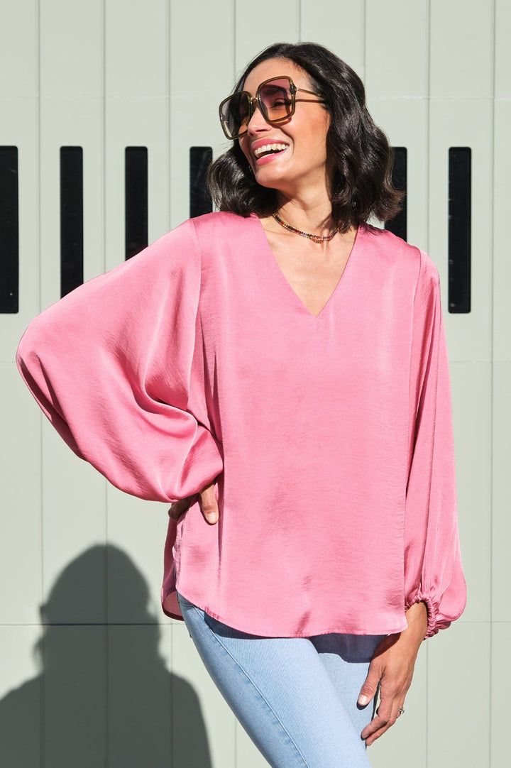 Sovana V-neck Long Sleeve Top Pink Tops