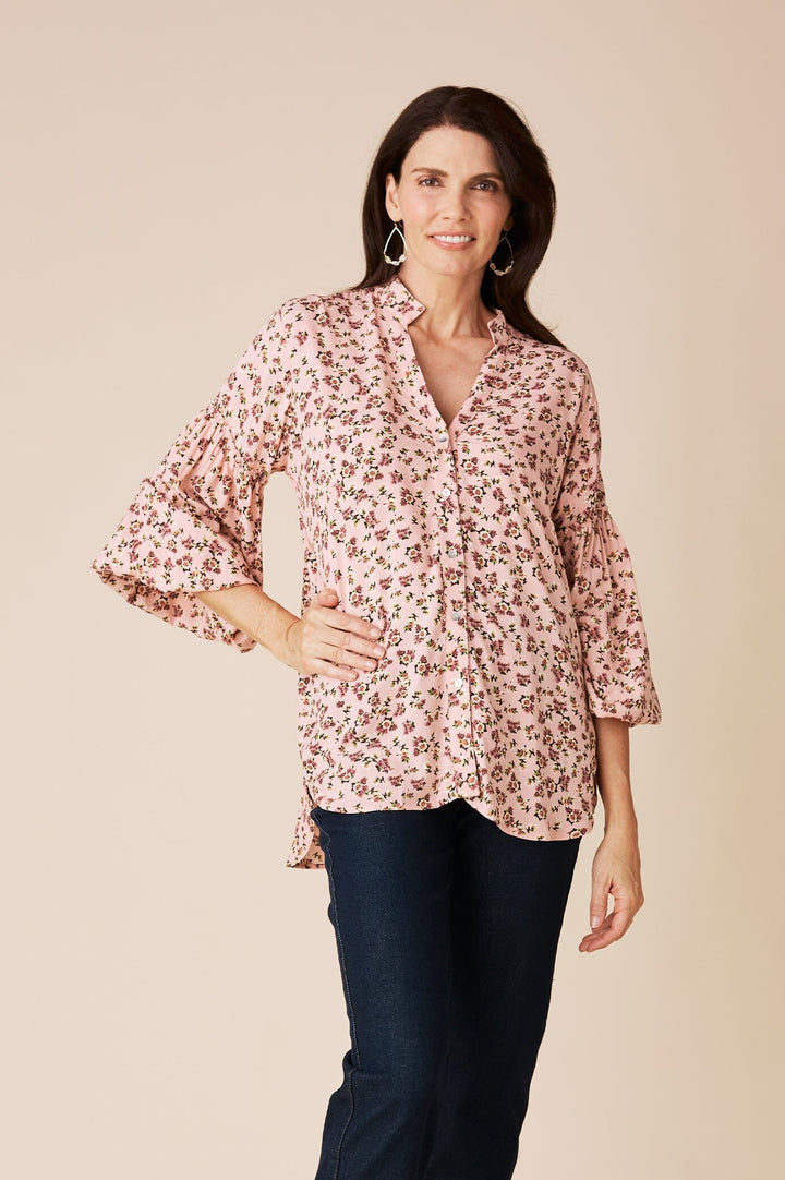 Valletta Floral Long Sleeve Top Blush Tops