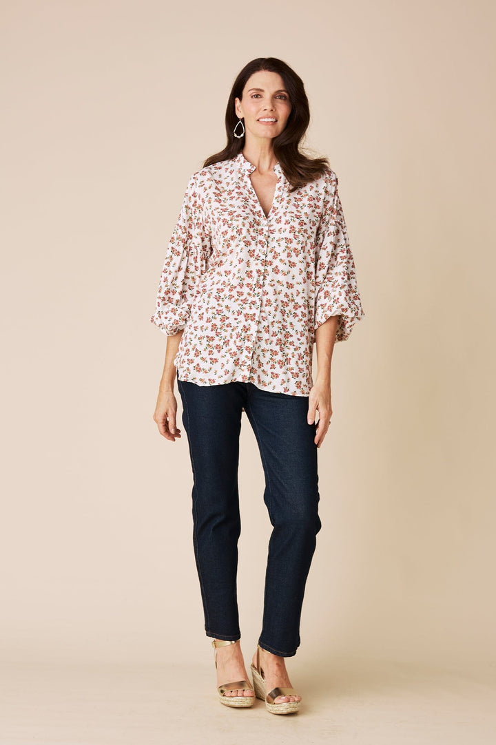 Valletta Floral Long Sleeve Top White Tops