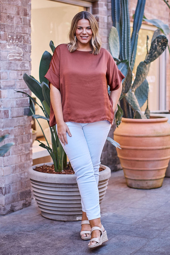 Bianca Short Sleeve Top Rust Tops