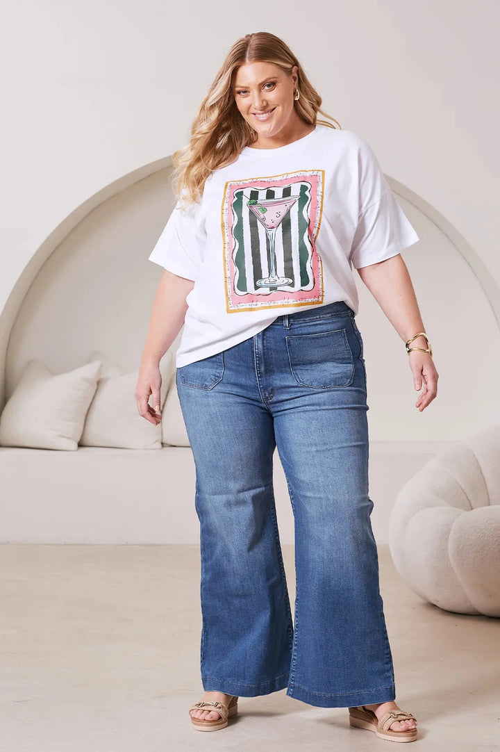Martini Oversized Graphic T-Shirt White Tops