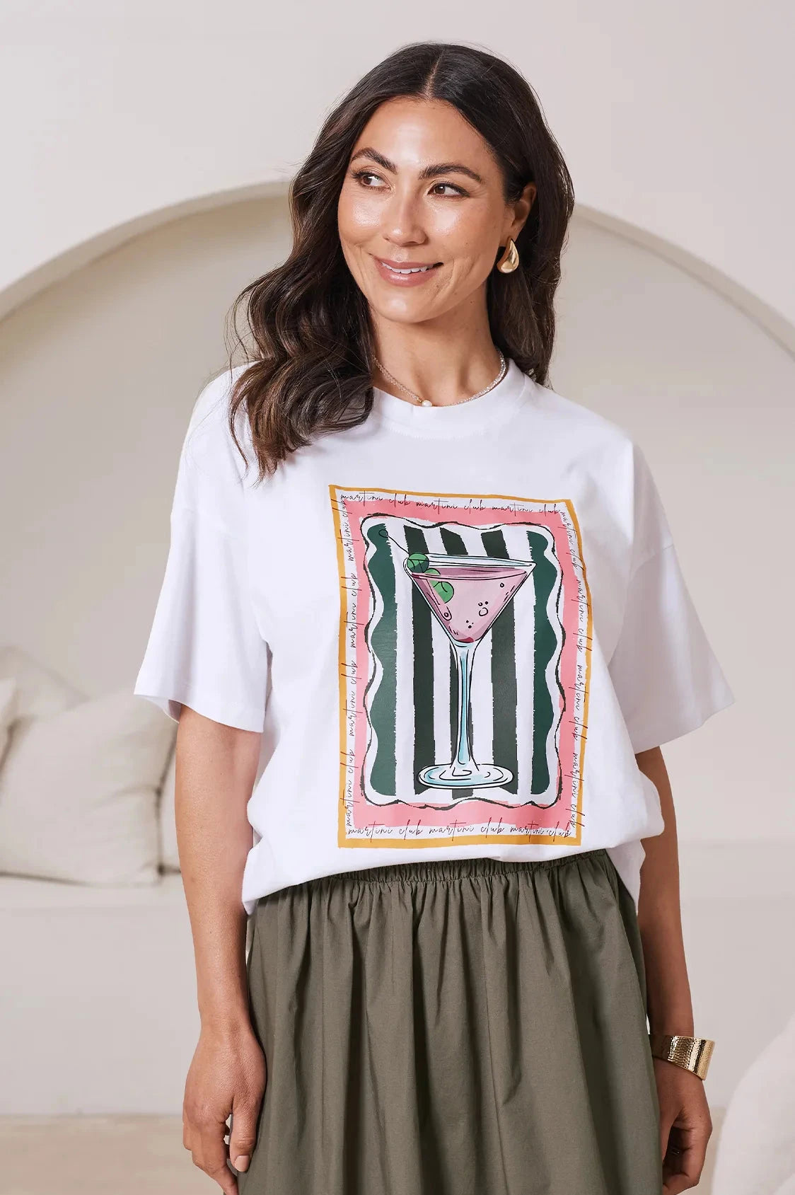 Martini Oversized Graphic T-Shirt White Tops