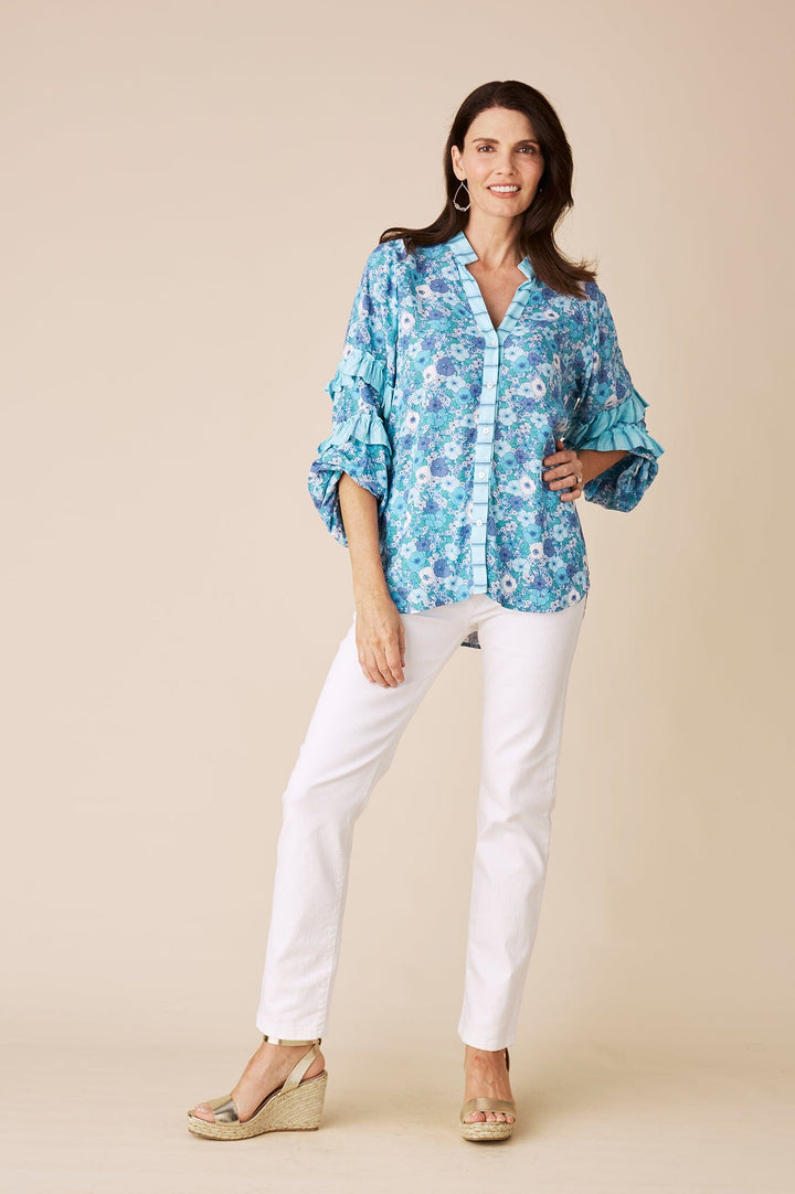 Valletta Long Sleeve Top Dana Print Blue Tops