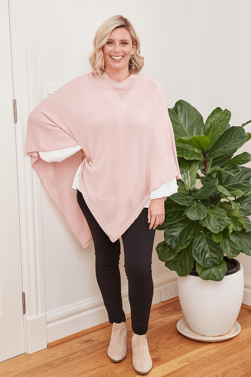 Cashmere and Wool Poncho Blush Knitwear