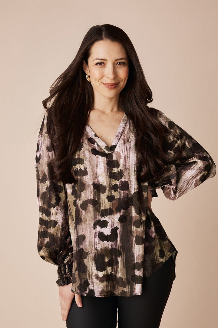 Dasha V-Neck Animal Print Long Sleeve Top Tops