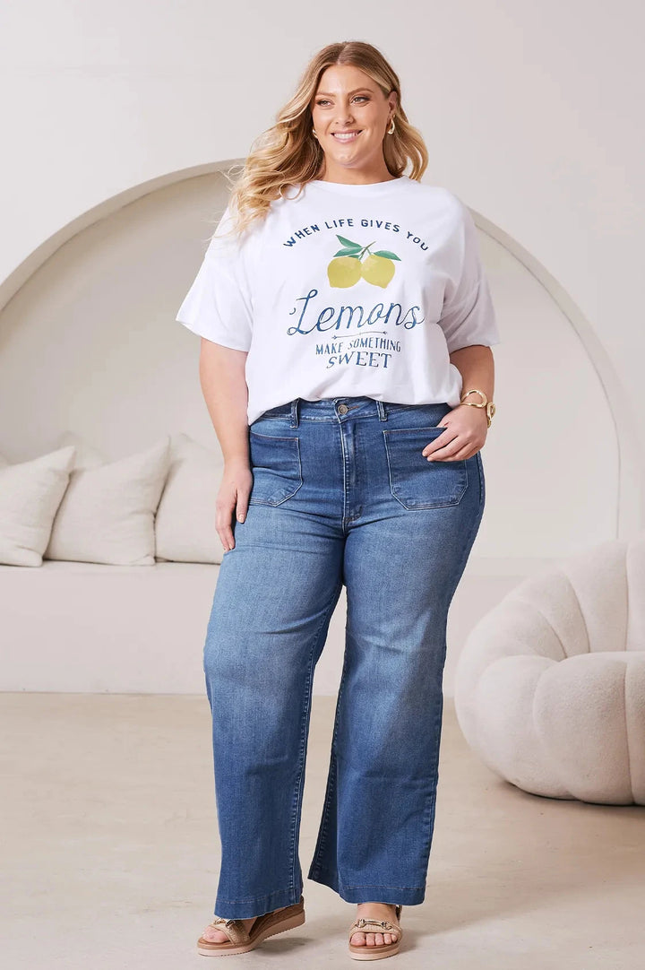 Lemon Quote Oversized Graphic T-Shirt White Tops