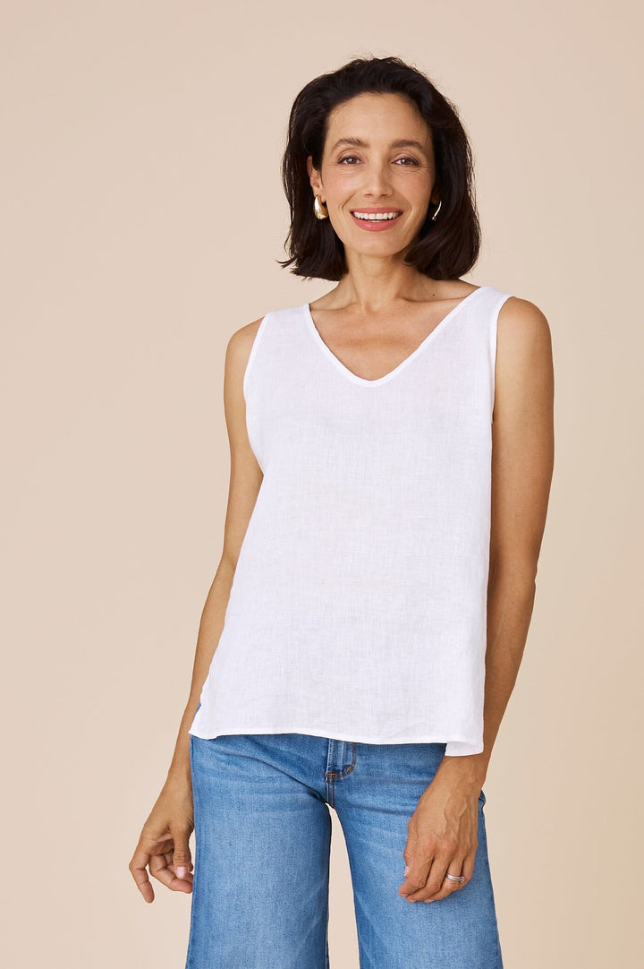 Zoe Linen Sleeveless Top White Tops