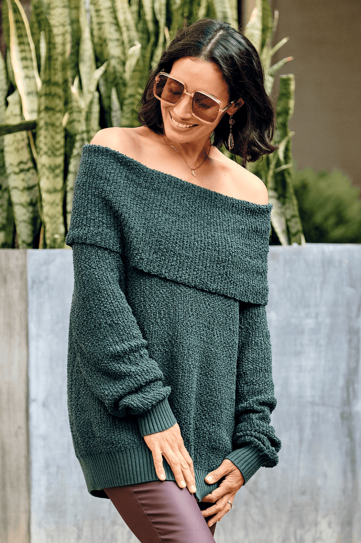 Eira Off Shoulder Knit Forest Green Knitwear