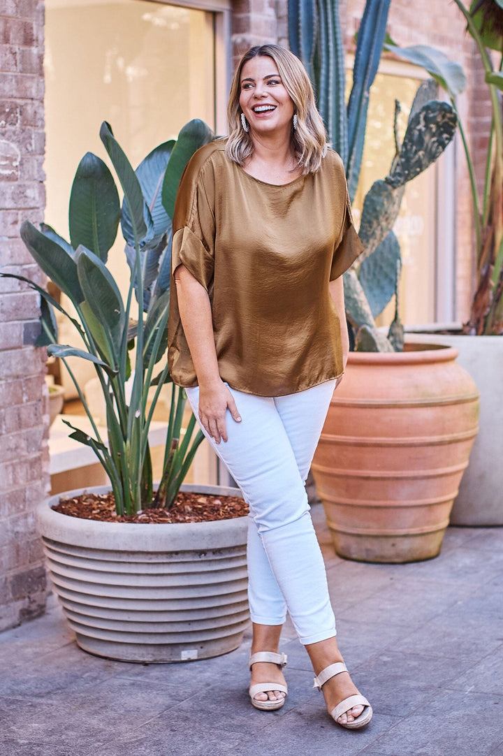 Bianca Short Sleeve Top Khaki Tops