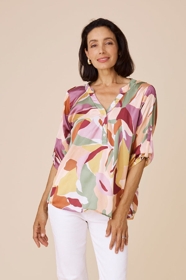 Tuscany Mid Sleeve Top Delia Print Tops